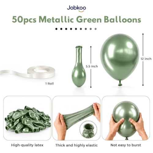 Image of Jobkoo Metallic Green Balloons, 12 Inch Chrome Dark Green Latex Balloon