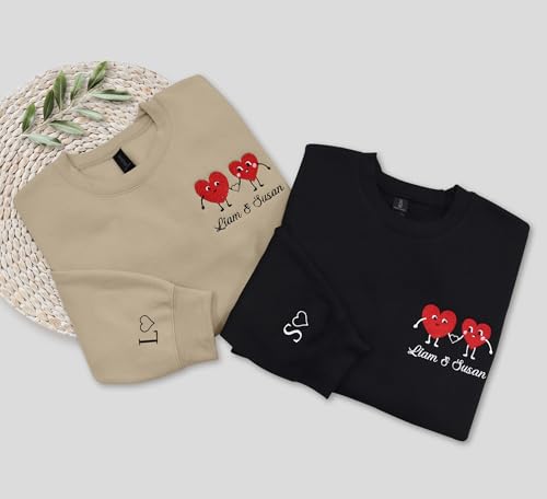 NACRE APPAREL Custom Matching Embroidered Sweatshirt Personalized Valentines Day Couples' Hoodie Add Your Name Long Sleeve3
