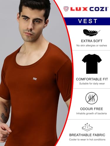 Image of Lux Cozi Men's Pack of 5 Multicolor Half Sleeves Cotton Vest