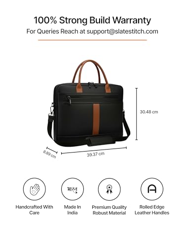 Image of Vegan Leather Laptop Messenger Bag for Men & Women | 15.6 Inch Office Shoulder Bag with Padded Laptop Compartment Multi-Pocket Work Satchel Adjustable Strap Business Bag | Alls