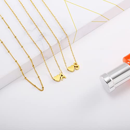 Glimmerst Layered Initial Necklace For Women 18K Gold Plated Stainless Steel Beaded Chain Choker Neckalce Layering Personalized Tiny Letters Name Necklace For Girls (Gold A) #TOP1