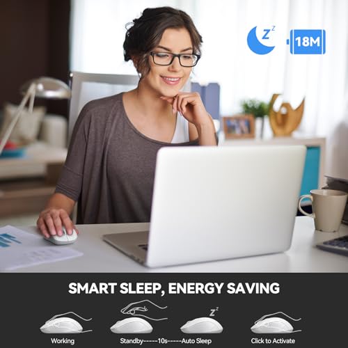 Image of TECKNET 2-in-1 Bluetooth Mouse (BT 5.0 /3.0+2.4Ghz), 6-Level 4000 DPI White