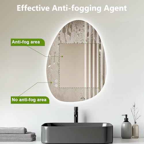 CROWNSHOP Bathroom Mirror with LED Lights (60X45cm) - Smart Wall Mounted Asymmetrical LED Bathroom Mirror with Anti-Fog & 3 Colour Temperatures | Dimmable Touch Control | IP54 Waterproof - Cosy Home Interiors CROWNSHOP Bathroom Mirror with LED Lights (60X45cm) - Smart Wall Mounted Asymmetrical LED Bathroom Mirror with Anti-Fog & 3 Colour Temperatures | Dimmable Touch Control | IP54 Waterproof - Image 4