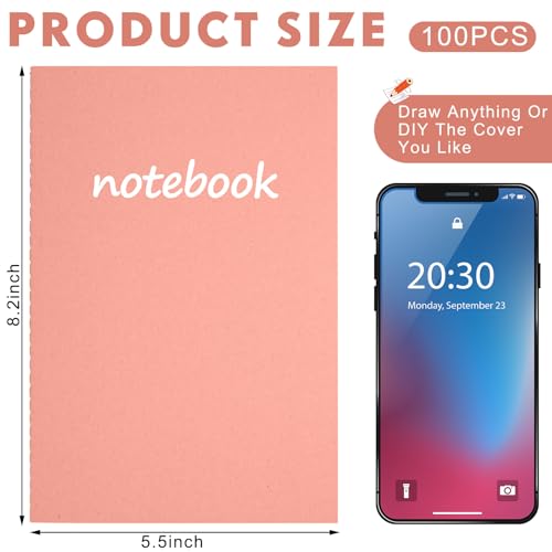 Image of 100 Pcs A5 Journals Notebooks Bulk,Bright Color,Lined | Kraft Softcover Small Notebooks 5.5 Inch x 8.3 Inch Notepads with 60 Page 30 Sheet for Writing Sketch Travel Office Supplies