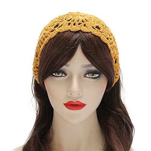 ZLYC Women Floral Headband Handmade Crochet Knit Vintage Hair Bands(Crochet Yellow) - Image 3