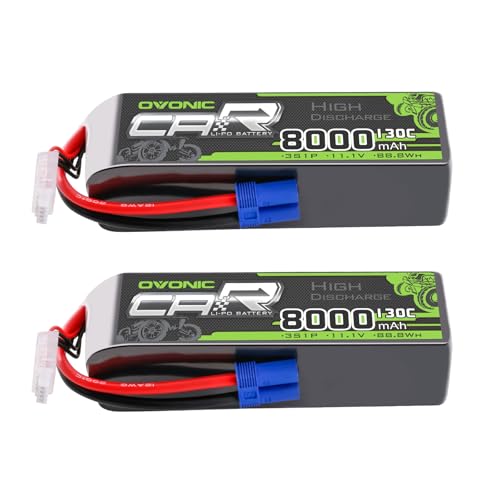 OVONIC 3S LiPo Battery 8000mAh 11.1V 130C RC Battery with EC5 Connector (2 Pack)