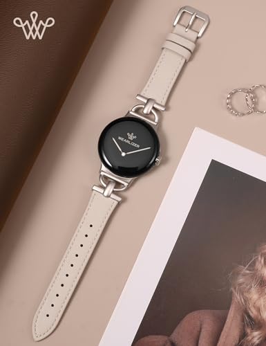 Image of Wearlizer Leather Bands Compatible with Google Pixel Watch 4 /3 41mm /Pixel Watch 2 /1 Band Women, Dressy Designer Slim Leather Strap with D-Shape Metal Buckle for Pixel Smartwatch Accessories