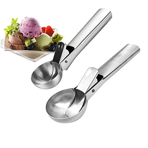 Ice Cream Scooper with Easy Trigger, Stainless Steel Ice Cream Scoops Trigger Include Large & Small Size, Perfect for Frozen Yogurt, Gelatos, Sundaesp (Sliver)