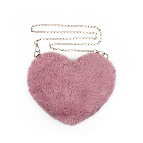FuninCrea Plush Shoulder Bag for Women, Heart-Shaped Crossbody Purses for Women, Cute Purses Handbag with Zipper for Phone