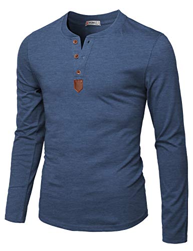 H2H Mens Casual Slim Fit Basic Henley Long Sleeve T-Shirt DARKBLUE US M/Asia L (CMTTL0103)