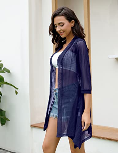 Image of iClosam Women Casual 3 /4 Sleeve Sheer Open Front Cardigan Sweater Kimono