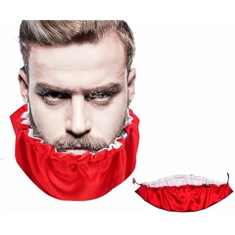 NAEE Mens Reversible Silky Satin Bamboo Beard Bonnet Bedtime Beard Bandana Guard Bib(Red, Large) Cover