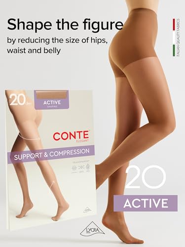 Image of Conte Sheer Full Support Compression Pantyhose Tights with Control Top Active 20 Den