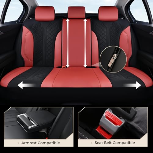 Image of Coverado Seat Covers Full Set, Waterproof Car Seat Covers, PU Leather & Breathable Mesh Seat Protectors, 5-Piece Automotive Seat Covers, Universal Fit for SUVs, Trucks, Sedans