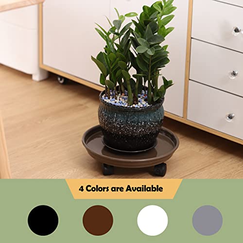 6 Packs Plastic Plant Caddy With Casters 12” Plant Dolly Heavy Duty Rolling Plant Stand With Wheels For Indoor And Outdoor Large Heavy Plant Pot Rollers, Black And Brown #TOP3
