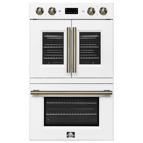 Forno Asti 30" Double Electric Wall Oven, White & Brass