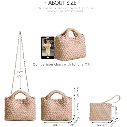 Image of Woven Tote Bag for Women with Coin Purse, Foldable Chain Small Crossbody Handbags, Fashion Shoulder Bag, Hobo Satchel