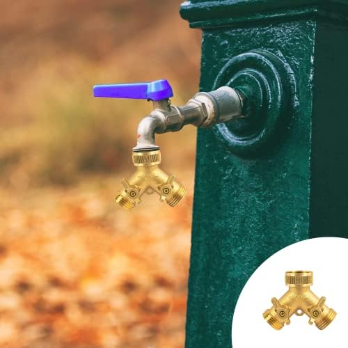 Hourleey Brass Garden Hose Splitter (2 Way), Solid Brass Hose Y Splitter 2 Valves with 2 Extra Rubber Washers (1 Pack) — view 5