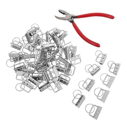 Toyvian 50 Piezas Kit de Hardware para Llaveros con 50 Abrazaderas Metálicas y 1 Alicate para Manualidades, Accesorios para Bolsos y Correas, Herramientas para Elaboración de Cordones,
