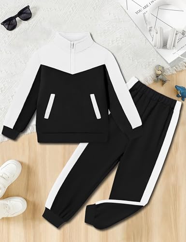Boys Clothes Solid Color Block Kid Boys' Clothing Sets Stand Collar Half-Zip Sweatsuit 2pcs Outfits with Pocket 6-12y