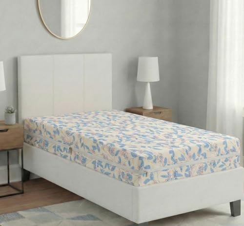 Image of HOMEKART Premium Cotton 220TC 72 x 78 x 8 Single Size Mattress Cover Protector with Zip /Chain|Provides All Around Protection - 1 pc (72 x 78 x 8) (Off White & Blue)