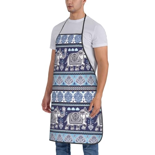 Yeertmii Vintage Indian Lotus Elephant Blue Aprons For Women Men-Funny Cute Kitchen Apron Chef Aprons For Cooking thumb #2