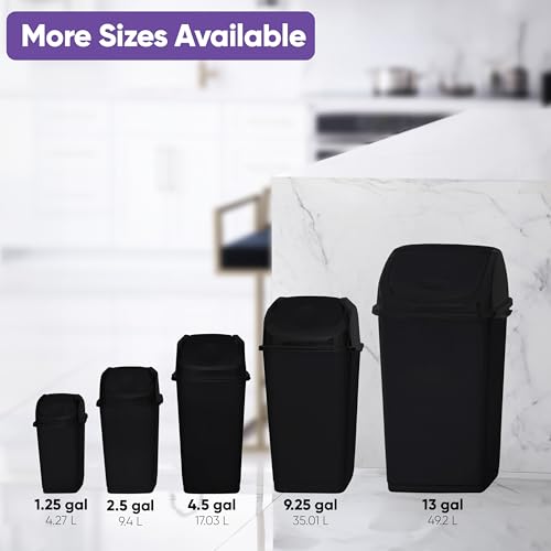 Image of Superio Kitchen Trash Can with Swing Top Lid 9 Gallon Slim Waste Bin 37 Qt Sturdy Plastic Garbage Can Medium Recycling Bin for Office, Bathroom, Under Counter, Dorm, Bedroom (Black)