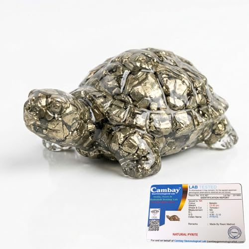Image of Pyrite Tortoise (Kachhua) Certified Natural Crystal Figurine | Symbol of Success, Growth & Wealth | Home Decor | 2.7 x 1 Inch