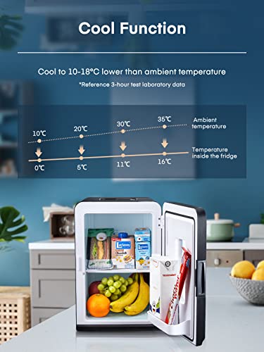 FOHERE Kleine mini-koelkast, 15 l/21 blikjes, draagbare koelkast AC + DC 12 V, stille modus, koelende en verwarmende functie, cosmeticakoeler, zwart - Image 5