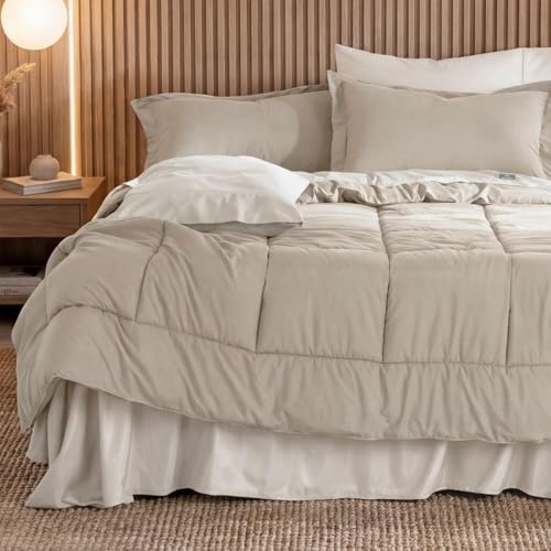 El Mejor Listado de Edredones y fundas para edredón Top 10. 48 REAL TEXTIL Set de Edredón Duvet con Fundas de Almohada y Juego de Sábanas, Ideal para Cualquier Temporada (Khaki - Beige, King Size XL)