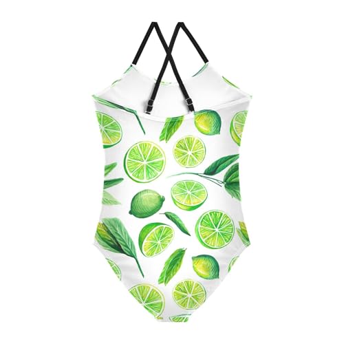 CaTaKu Girls One Piece Swimsuits Lime Lemon Leaves Toddler Bathing Suit for Girls Kids Swimwear 3-10Y2