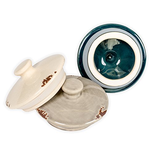 Drew Derose Ceramic Distressed Quilt Pattern Blue Grey Cream 3 Pc Canister Set #TOP3