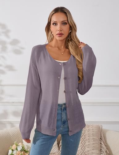 Image of Libsorge Womens Oversized Lightweight Sheer Button Cardigan Spring 2025 Trendy Solid Ribbed Knit Long Sleeve Thin Sweater