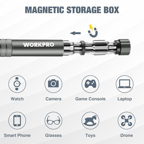 WORKPRO 24 in 1 Multi Bit Mini Screwdriver Set Magnetic, Manual Pen Screwdrivers, Tough S2 Steel Small Screwdriver Bits for Eyeglass, Watch, Laptop, Phone, Jewelry and Electronic, Grey