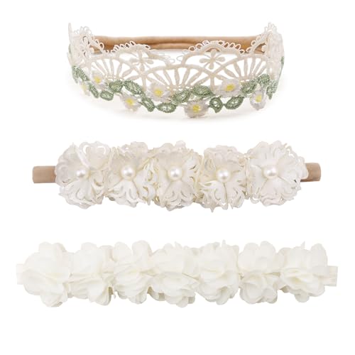 cherrboll Bandeaux bébé fille fleurs 3pcs