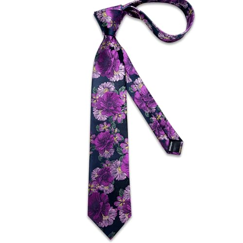 Image of DiBanGu Mens Paisley Tie Sets Silk Jacquard Woven Floral Necktie and Pocket Square Cufflinks Wedding Business Party