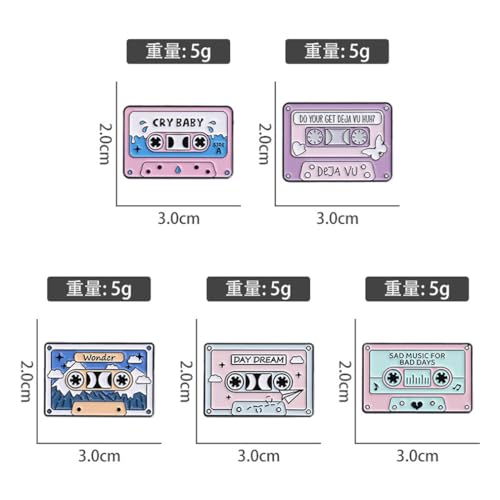 Image of Pink Cartoon Retro Magnetic Tape Brooch Set - 5 Count Unisex Pins for Men Women Gift - Vintage Music Tape Lapel Pin for Jacket Shirt Hat Aesthetic Accessories