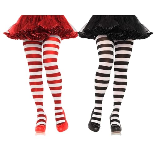 Genérico 2 Piezas Leotardos para Niños, Leotardos Rayas para Niña, para Navidad, Disfraces Carnaval y Halloween, Colocación Diaria(6-14 años)