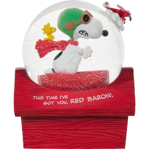 Precious Moments Peanuts Musical Snow Globe | This Time Ive Got You Red Baron! Musical Snow Globe | Snoopy & Woodstock Dcor | Collectible