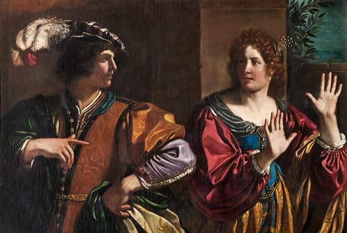 Pintura sobre lienzo Amnon e Tamar del Guercino, cuadro clásico 60x90cm de arte barroco