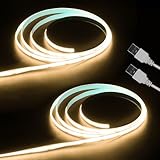 Aclorol COB LED Strip Light 5V USB 1M/3.28FT Warm White 3000K Flexible LED TV Backlight with Self-Adhesive 8mm Width for Bedroom Bedframe Kitchen Sideboard Lighting Project CRI90+ 320LEDs/M (2 Pack)