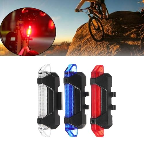 BARAC Luz Trasera para Bicicleta Recargable USB, 5 LED Potente Faro Trasero Bici, Muy Luminoso y Fácil de Instalar, Luces Máxima Seguridad Ciclismo (2 Unidades Azul) - imagen 3