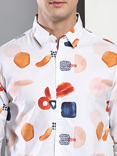 Image of Dennis Lingo Men's Printed Slim Fit Satin Casual Shirt with Spread Collar & Full Sleeves