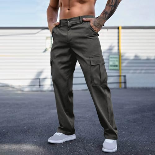 Casual Cargo Pants for Men Baggy Lightweight Straight Leg Work Pants Outdoor Hiking Sports Trousers Flap Pockets2