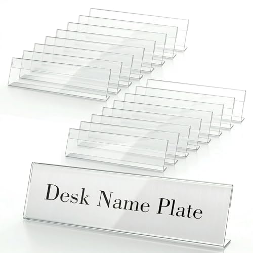 16 Pcs Acrylic Name Plates for Desks, 2x8 Clear Desk Names Plate Personalized, Desk Sign Holder for Table Display, Tent Name Plate Display for Office Conference, Business Event/School Classroom