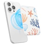 Coastal Sea Life Doodle Pattern Magnetic Phone Card Holder, Slim PU Leather Wallet for Back of Phone Case, Fits iPhone 17/16/15/14/13/12& Samsung Android