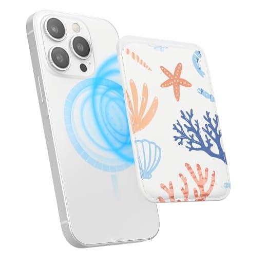 Coastal Sea Life Doodle Pattern Magnetic Phone Card Holder, Slim PU Leather Wallet for Back of Phone Case, Fits iPhone 17/16/15/14/13/12& Samsung Android