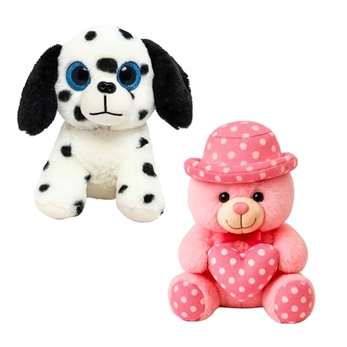 Image of TOYTALES Soft Toy Combo Pack Cute Cap Teddy Bear with Hat & Little Dog Plush Toys for Kids (Pack of 2)