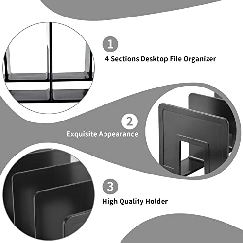 2 Pieces Black File Sorter Desk Organizer Grey Paper Sorter With 4 Sections Desktop File Organizer Vertical For Office Document Notebook Paper Desk Organizer #TOP2