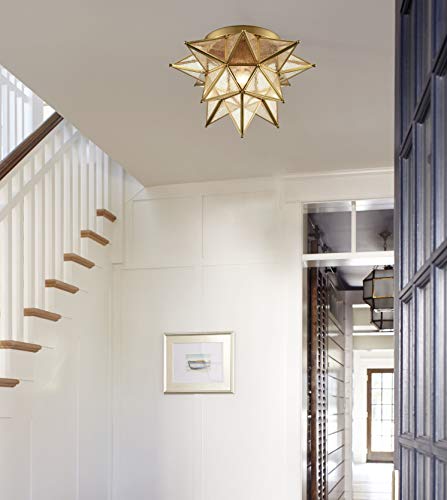 daycent modern moroccan seeded glass brass moravian star flush mount ceiling light 15 inches 1-light